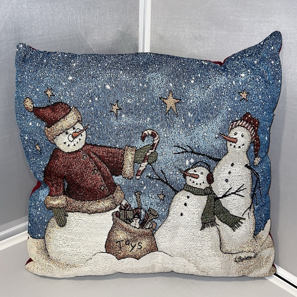 Vintage Christmas Tapestry Throw Pillow Snowman Couch Gifts Accent 18" x 18"